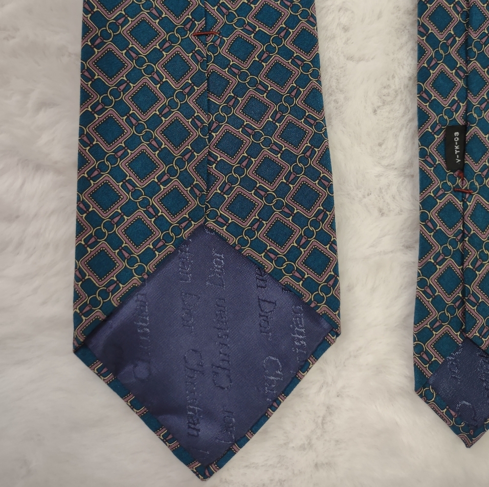 Vintage Christian Dior Monsieur Men's Blue Pattern Silk Tie - Picture 5 of 7